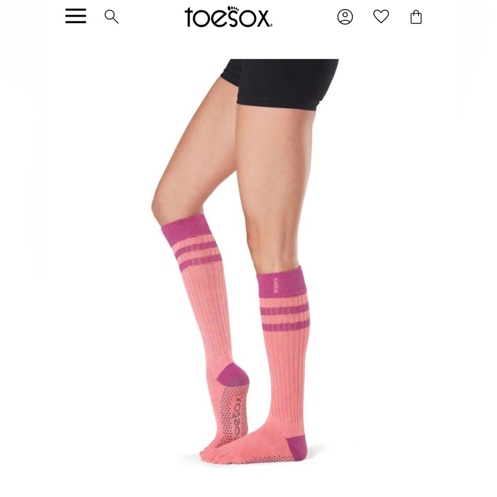 Discontinued ToeSox Scrunch Knee Grip Socks Mulberry Stripe M Organic Cotton NWT